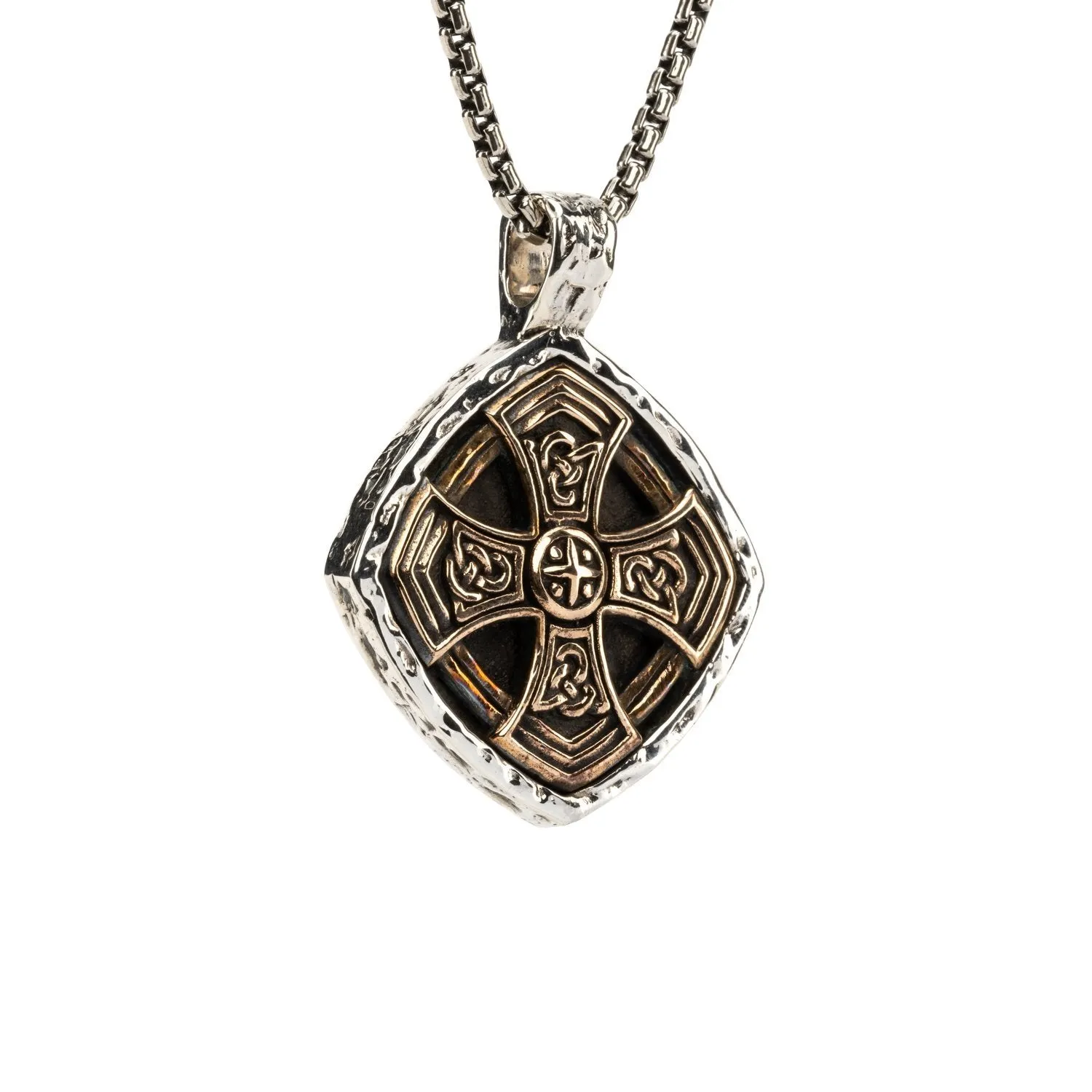 Silver or Silver and Bronze Celtic Cross Cushion Pendant XL