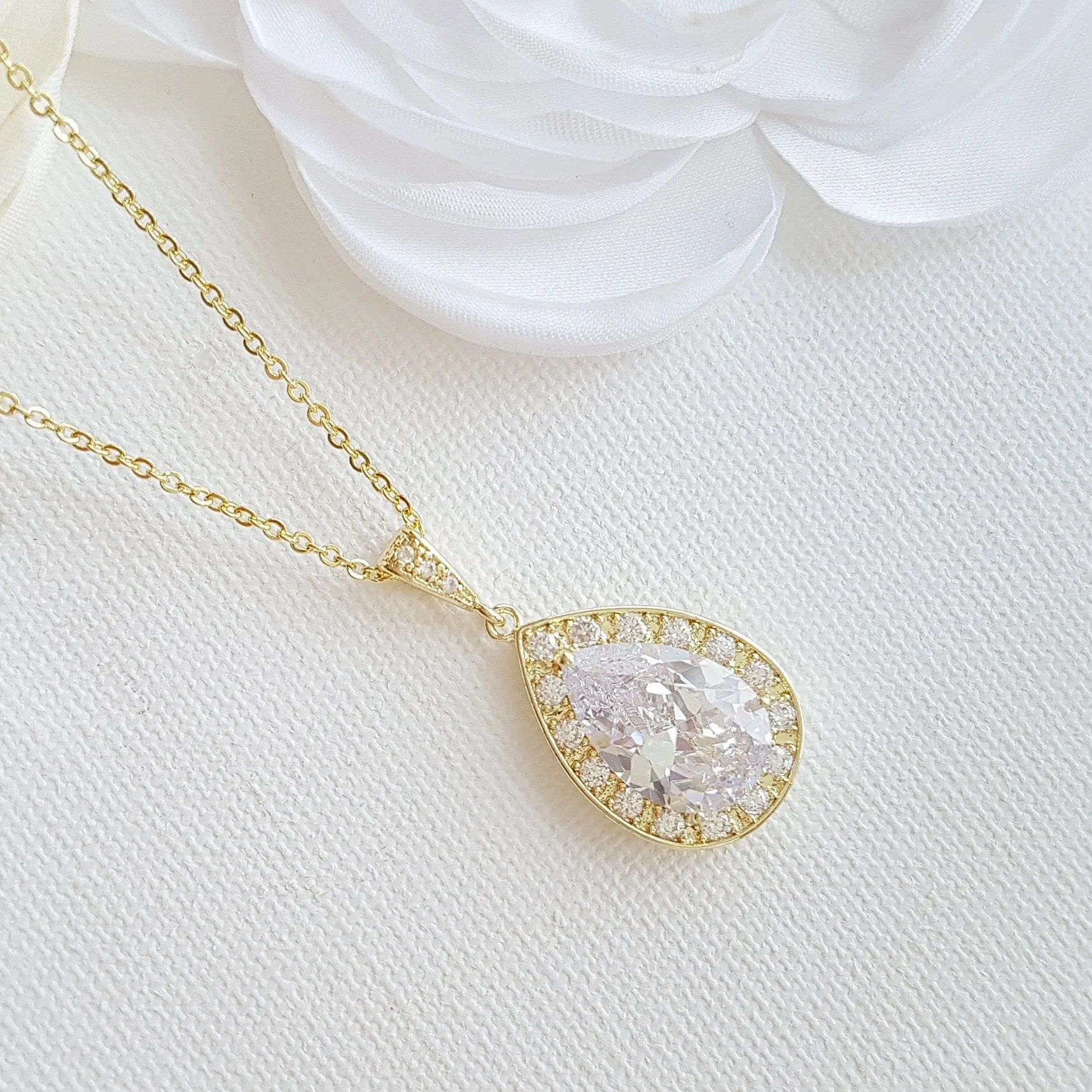 Silver Plated Teardrop Wedding Necklace for Bridesmaids and Brides-Evelyn