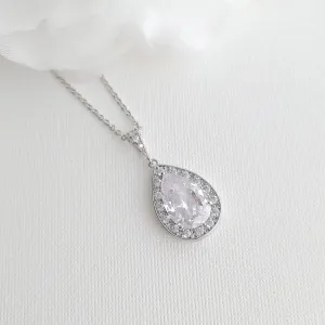 Silver Plated Teardrop Wedding Necklace for Bridesmaids and Brides-Evelyn