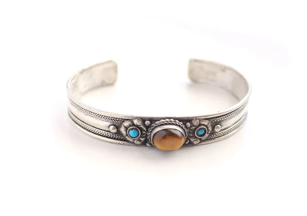 Silver Plated White Metal Inlaid Tibetan Bracelet