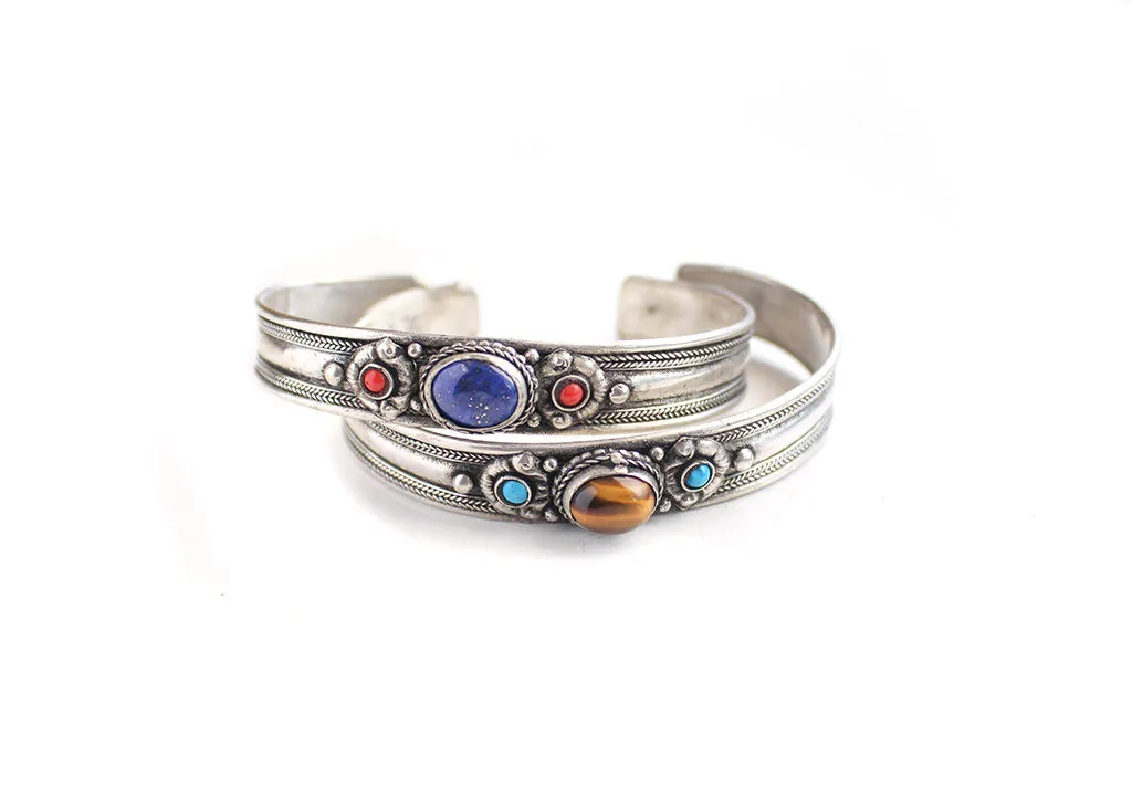 Silver Plated White Metal Inlaid Tibetan Bracelet