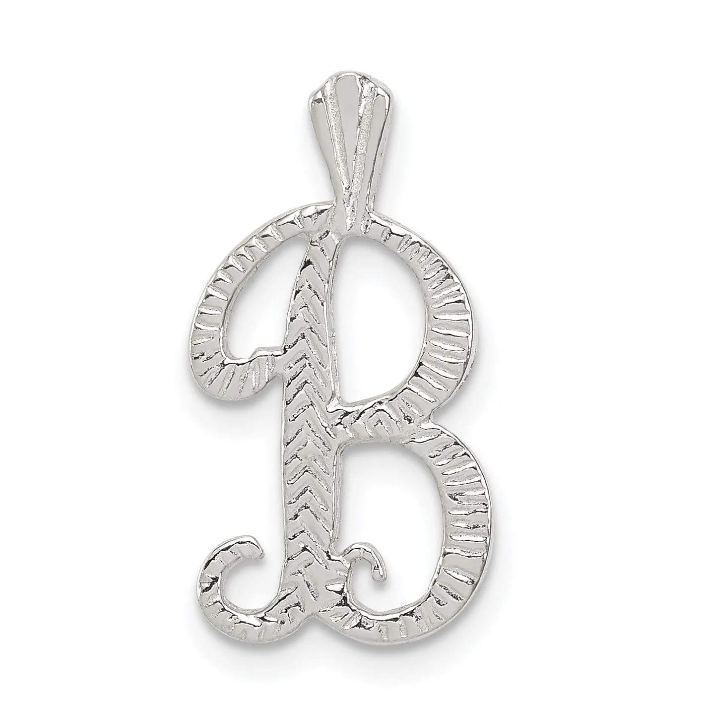 Silver Polished Textured Letter B Charm Pendant