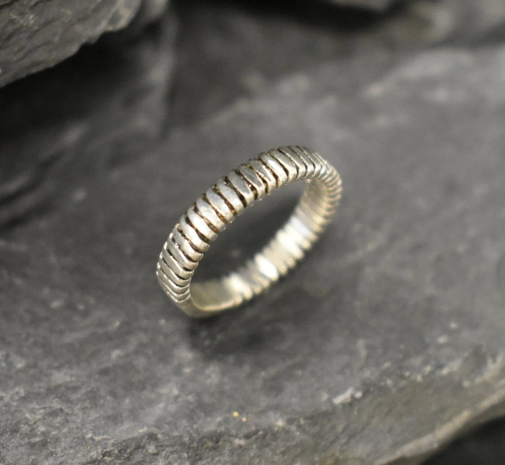 Silver Ribbed Band - Silver Modern Band - Silver Stackable Ring