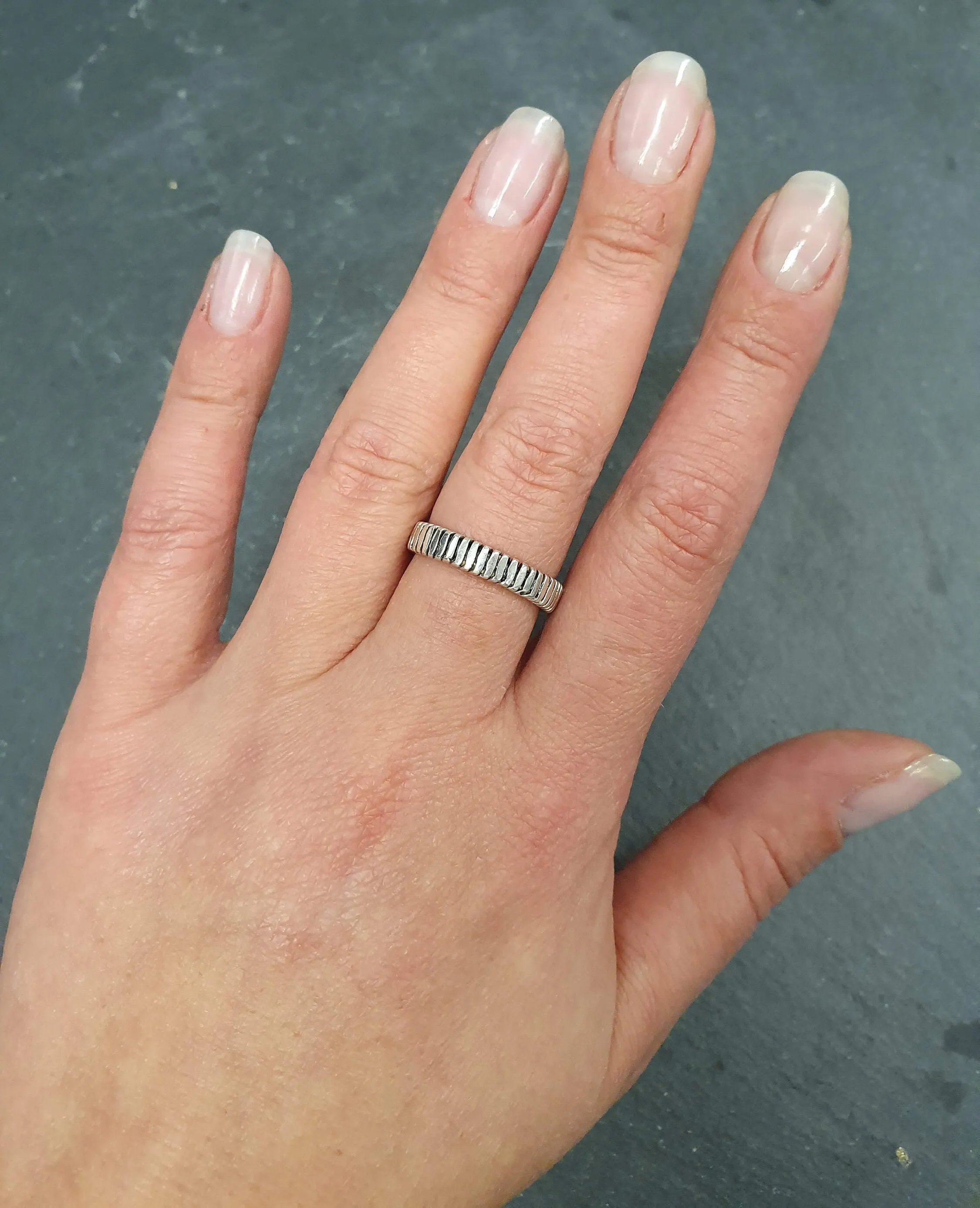 Silver Ribbed Band - Silver Modern Band - Silver Stackable Ring