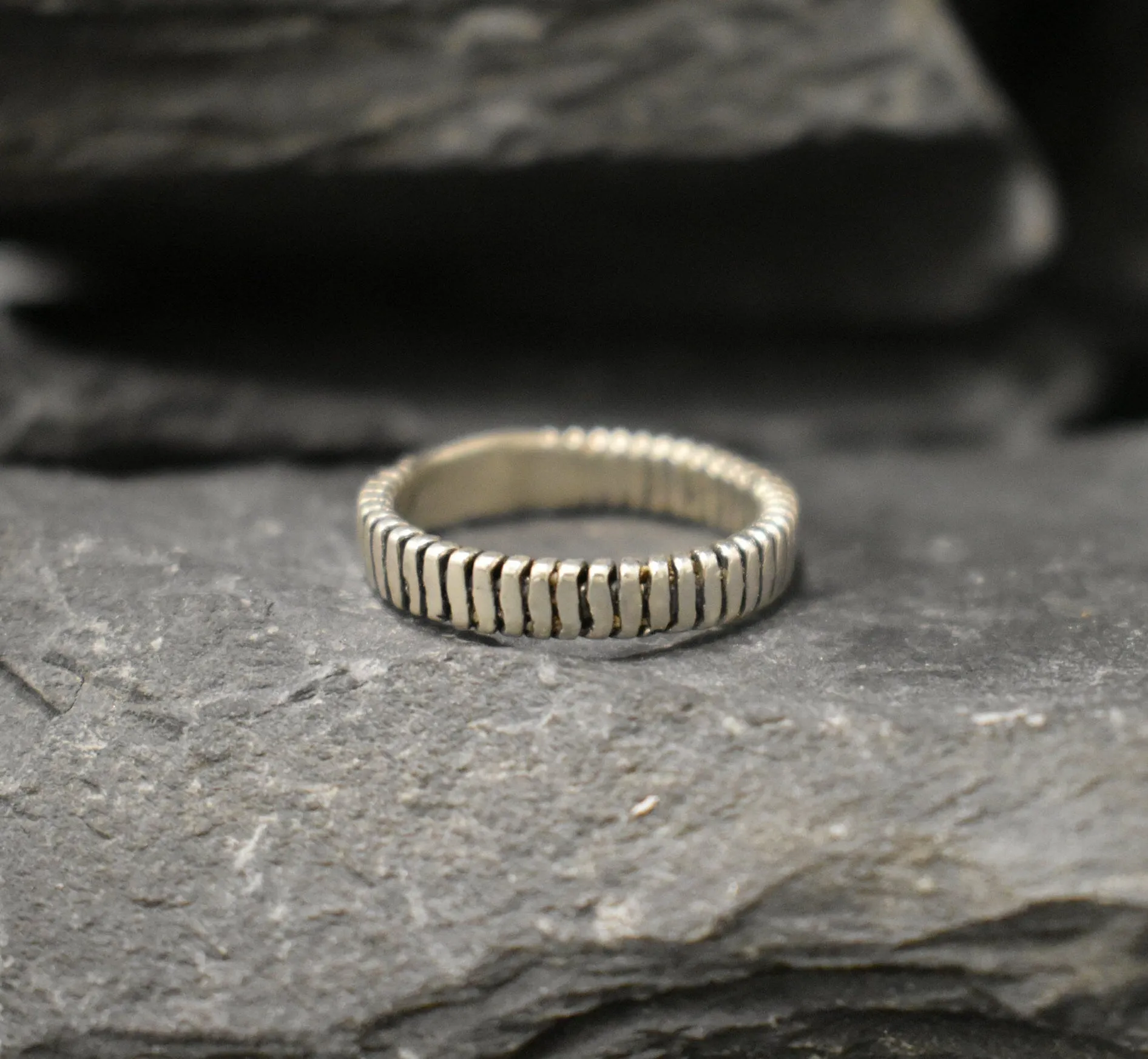 Silver Ribbed Band - Silver Modern Band - Silver Stackable Ring