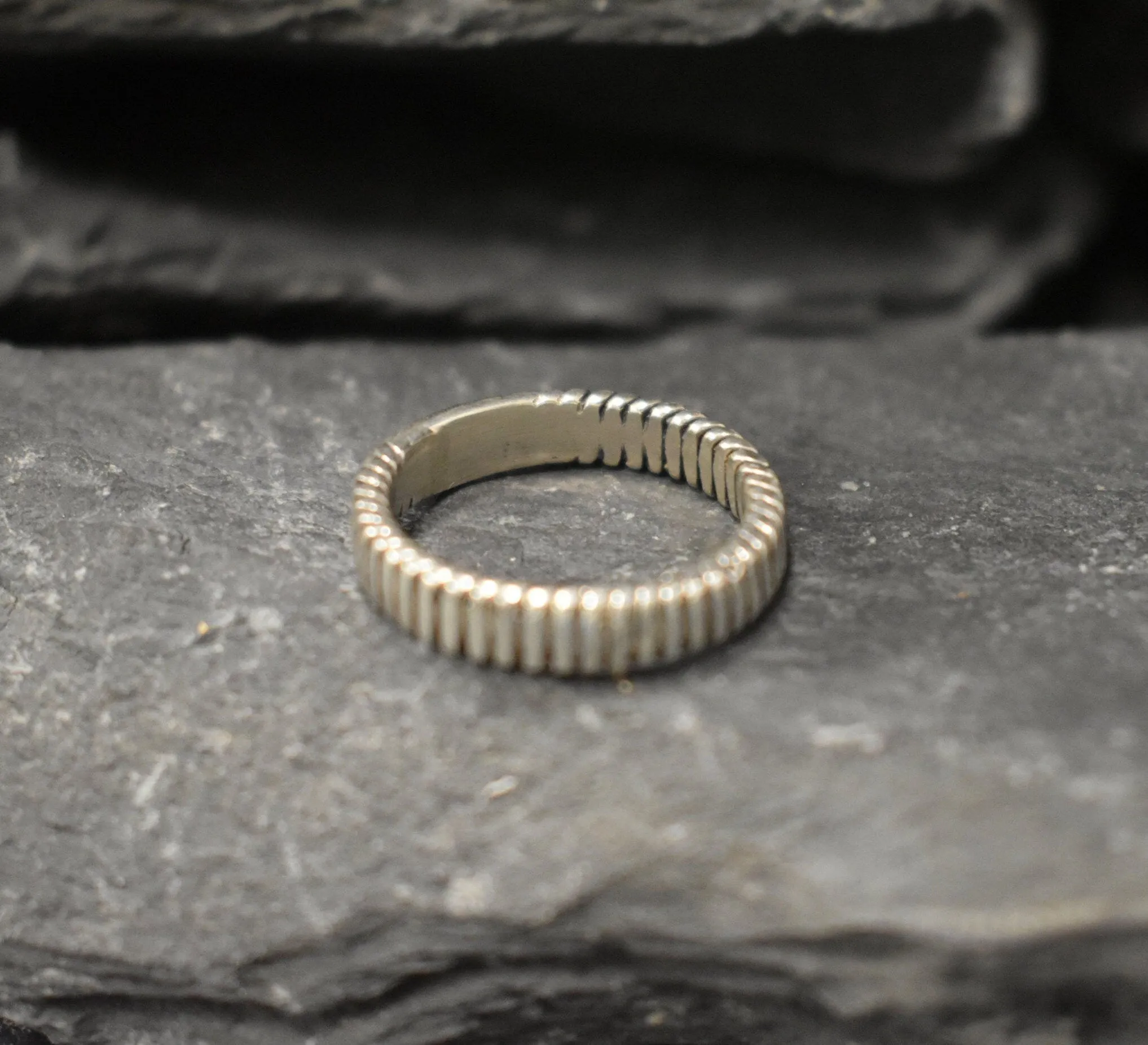 Silver Ribbed Band - Silver Modern Band - Silver Stackable Ring