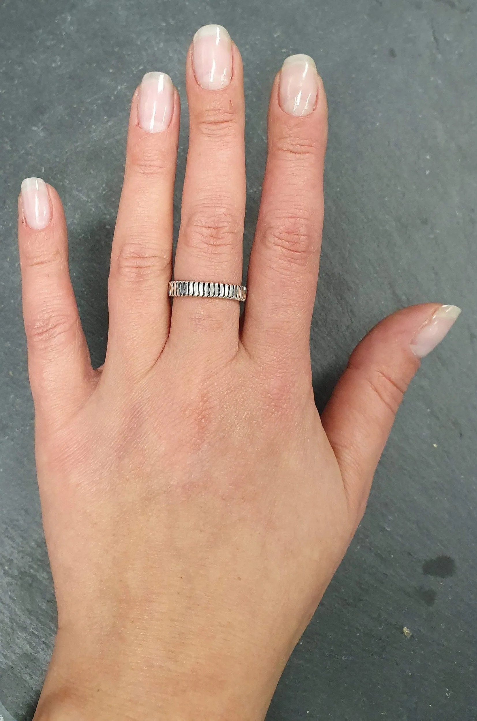 Silver Ribbed Band - Silver Modern Band - Silver Stackable Ring