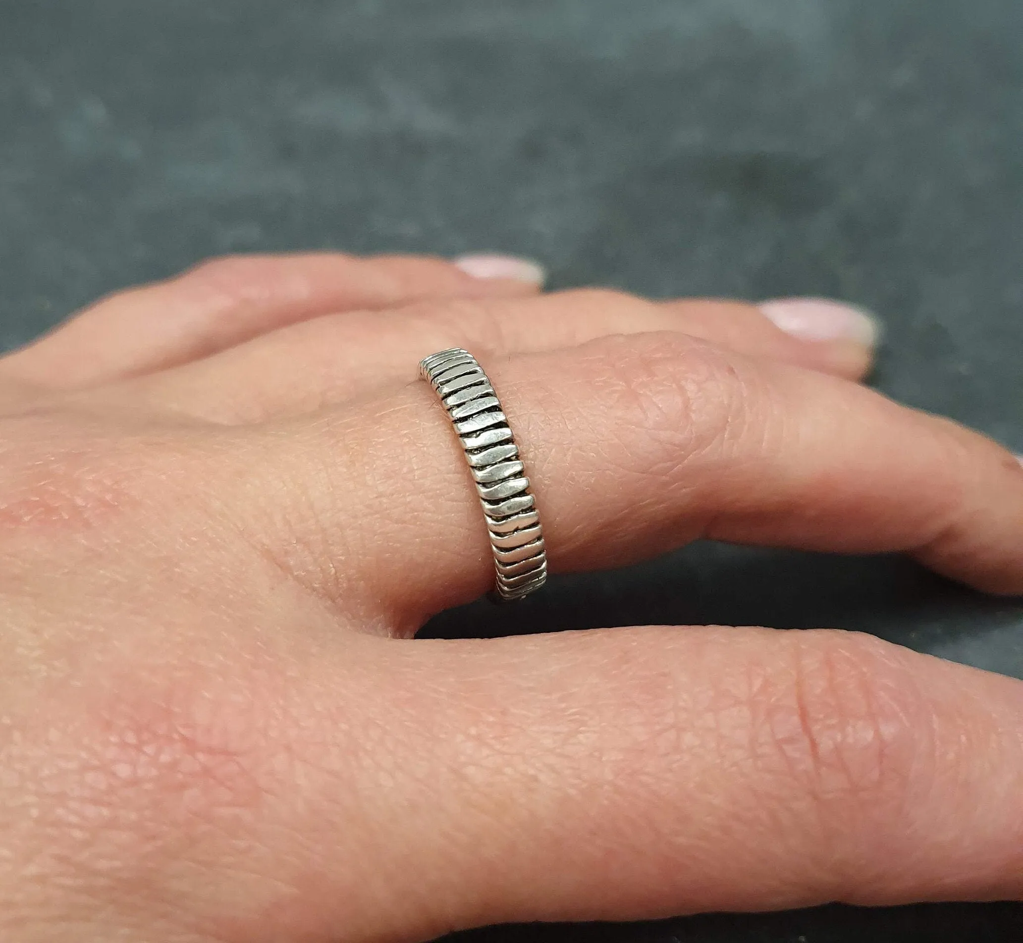 Silver Ribbed Band - Silver Modern Band - Silver Stackable Ring