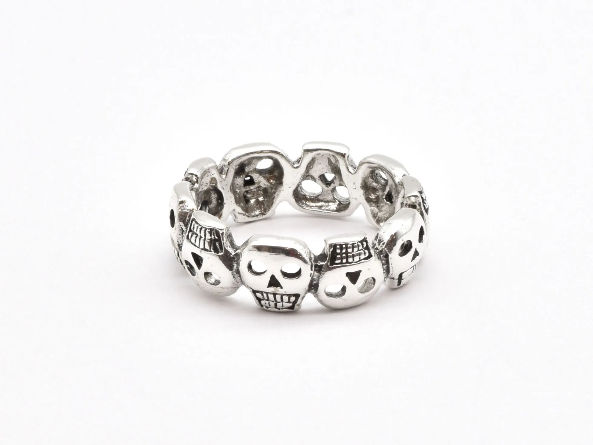 Silver Skull Ring - Skulls Eternity Ring - Spooky Skeleton Ring