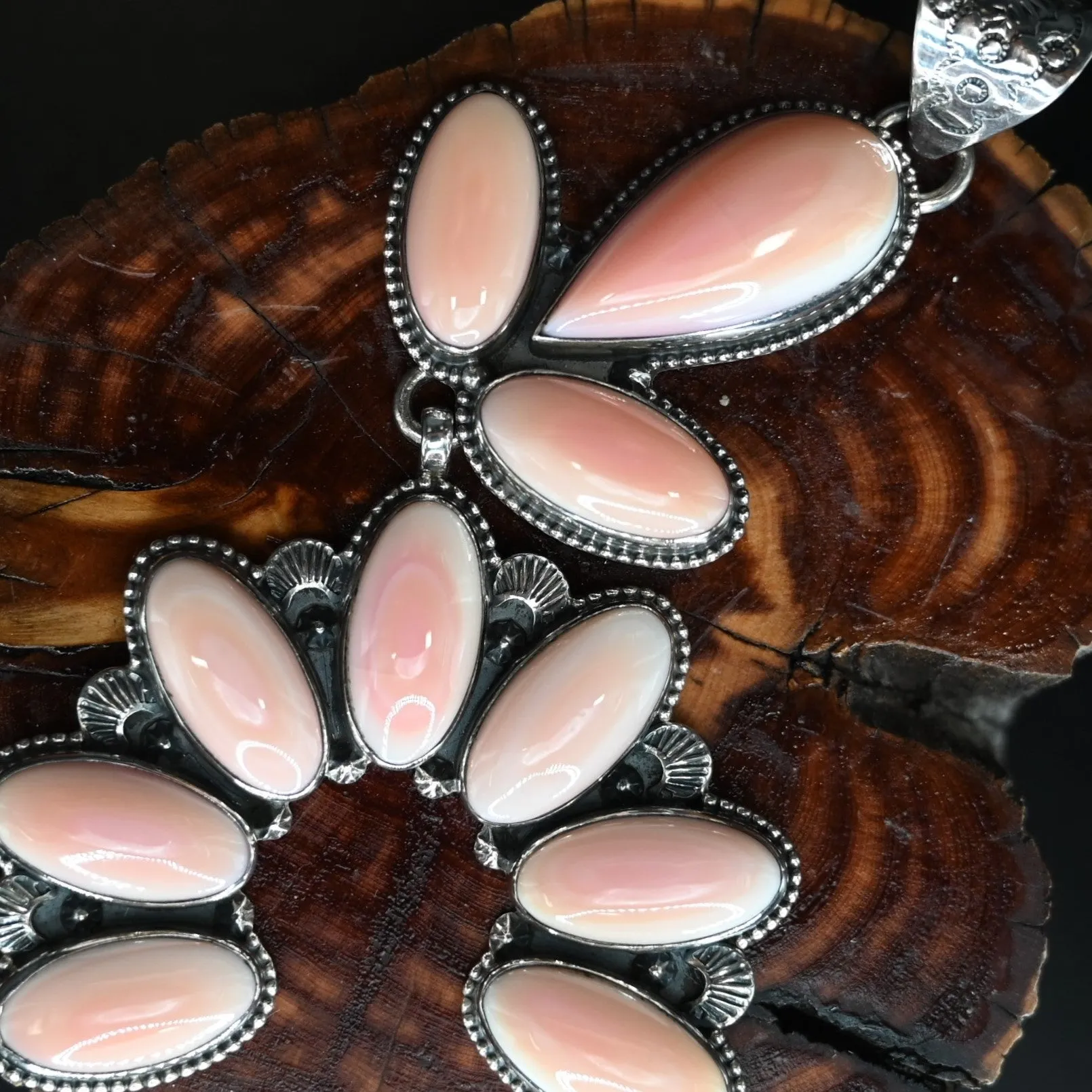 Silver Star Conch Shell Pink Squash Blossom Pendant