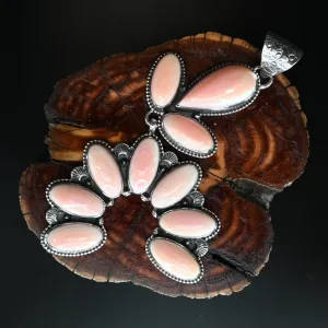 Silver Star Conch Shell Pink Squash Blossom Pendant