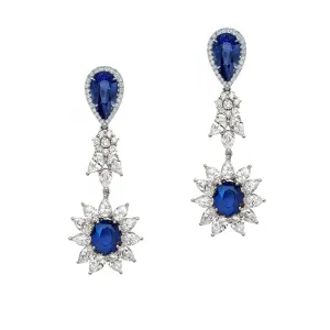 Simulated Diamond and synthetic saphire long Drop Chandelier Earrings