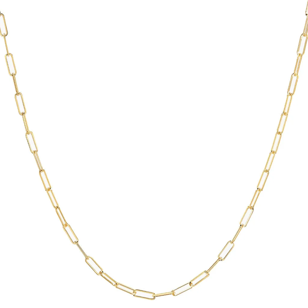 Small 14K Gold Paper Clip Necklace 2.0mm-No Clasp