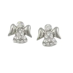 Small Silver Crystal Angel Stud Pierced Earring - REC907