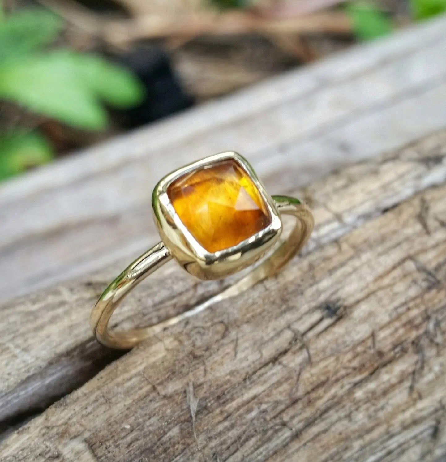 Solid Gold Citrine Stacking Ring with Rose Cut Citrine Gemstone, November Birthstone Ring, Yellow Gemstone Jewelry, also in Sterling Silver