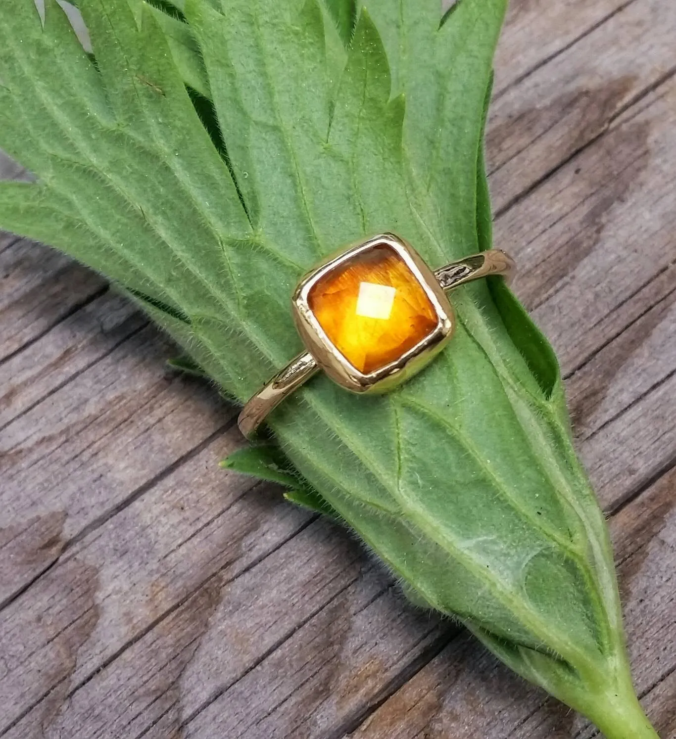 Solid Gold Citrine Stacking Ring with Rose Cut Citrine Gemstone, November Birthstone Ring, Yellow Gemstone Jewelry, also in Sterling Silver