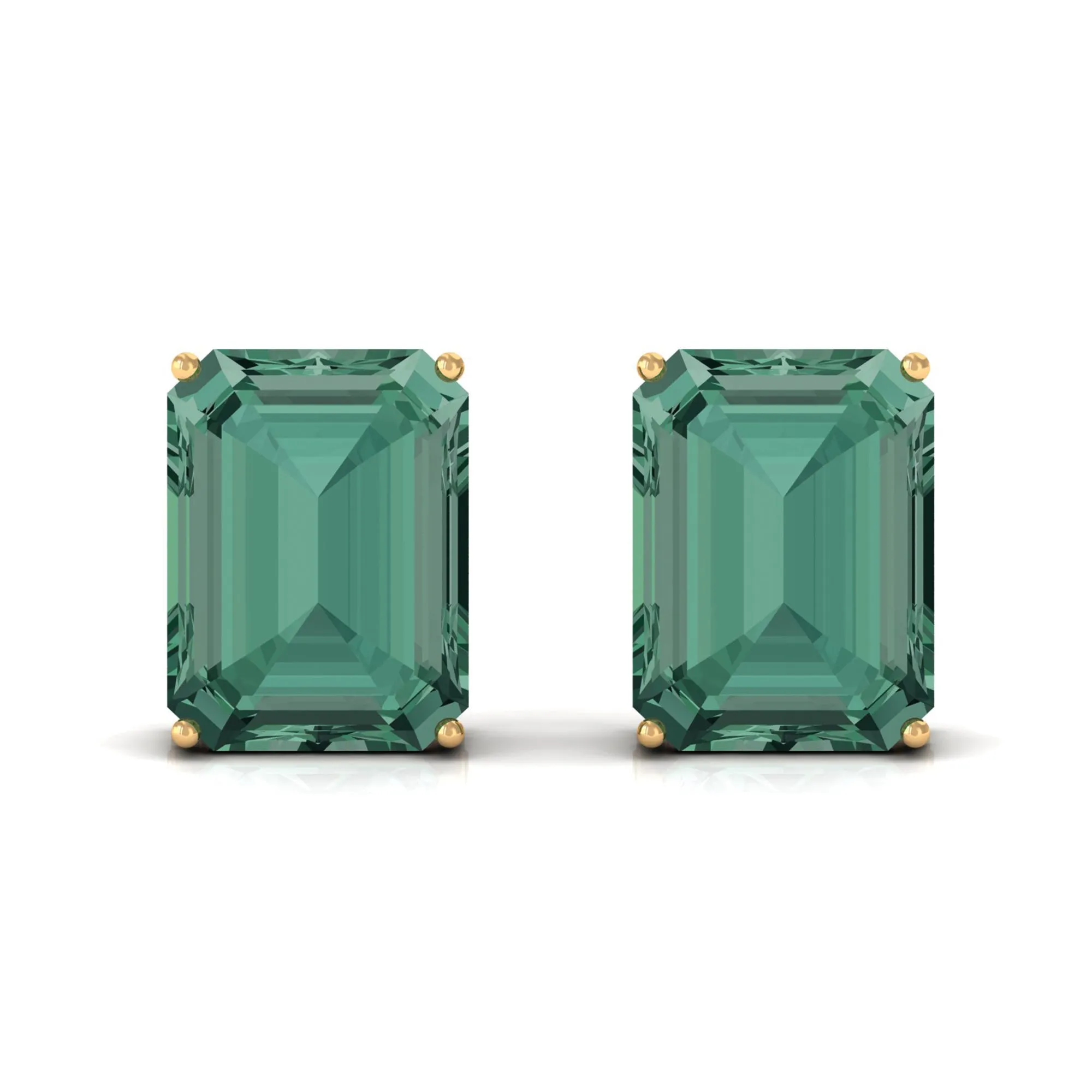 Solitaire Created Green Sapphire Octagon Stud Earrings