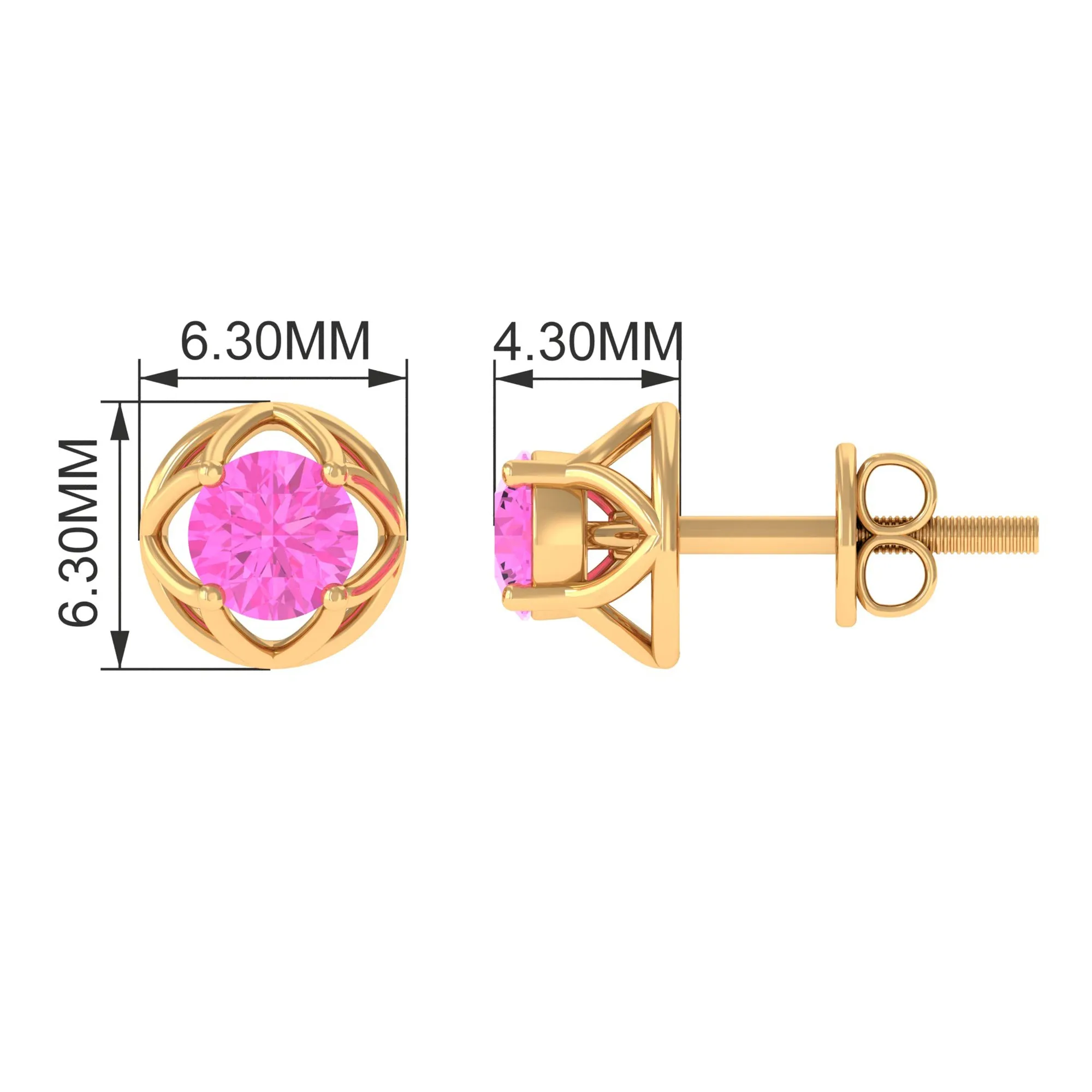 Solitaire Pink Sapphire Flower Stud Earrings