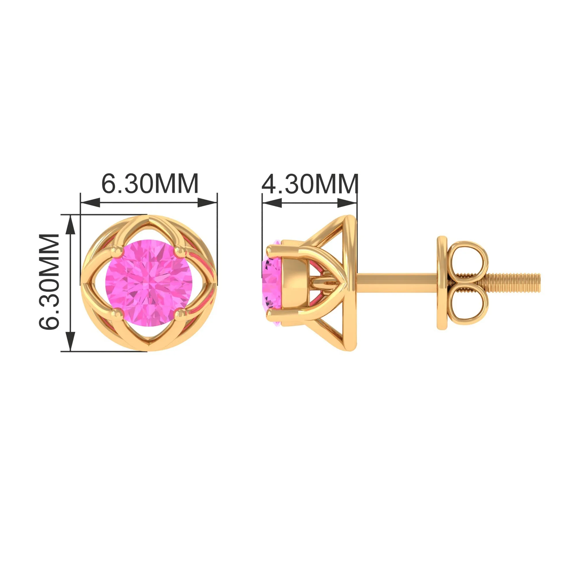 Solitaire Pink Sapphire Flower Stud Earrings