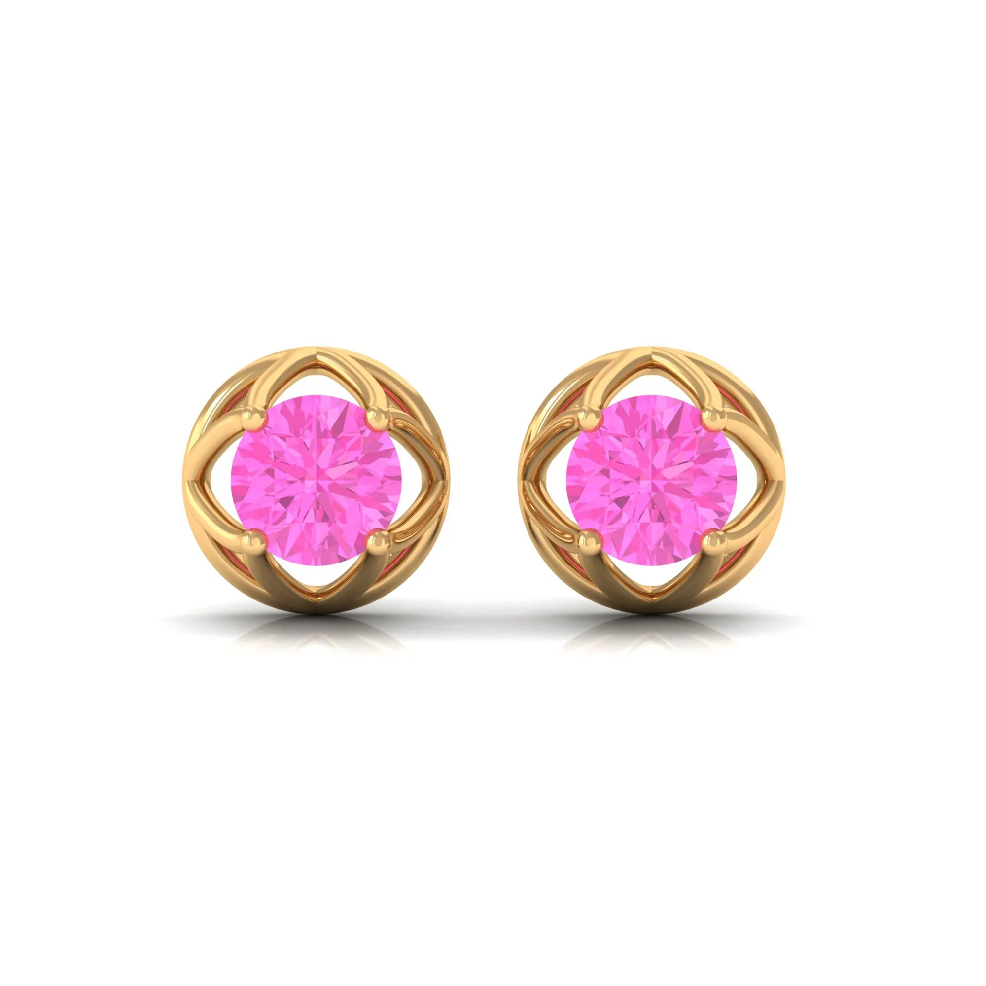 Solitaire Pink Sapphire Flower Stud Earrings