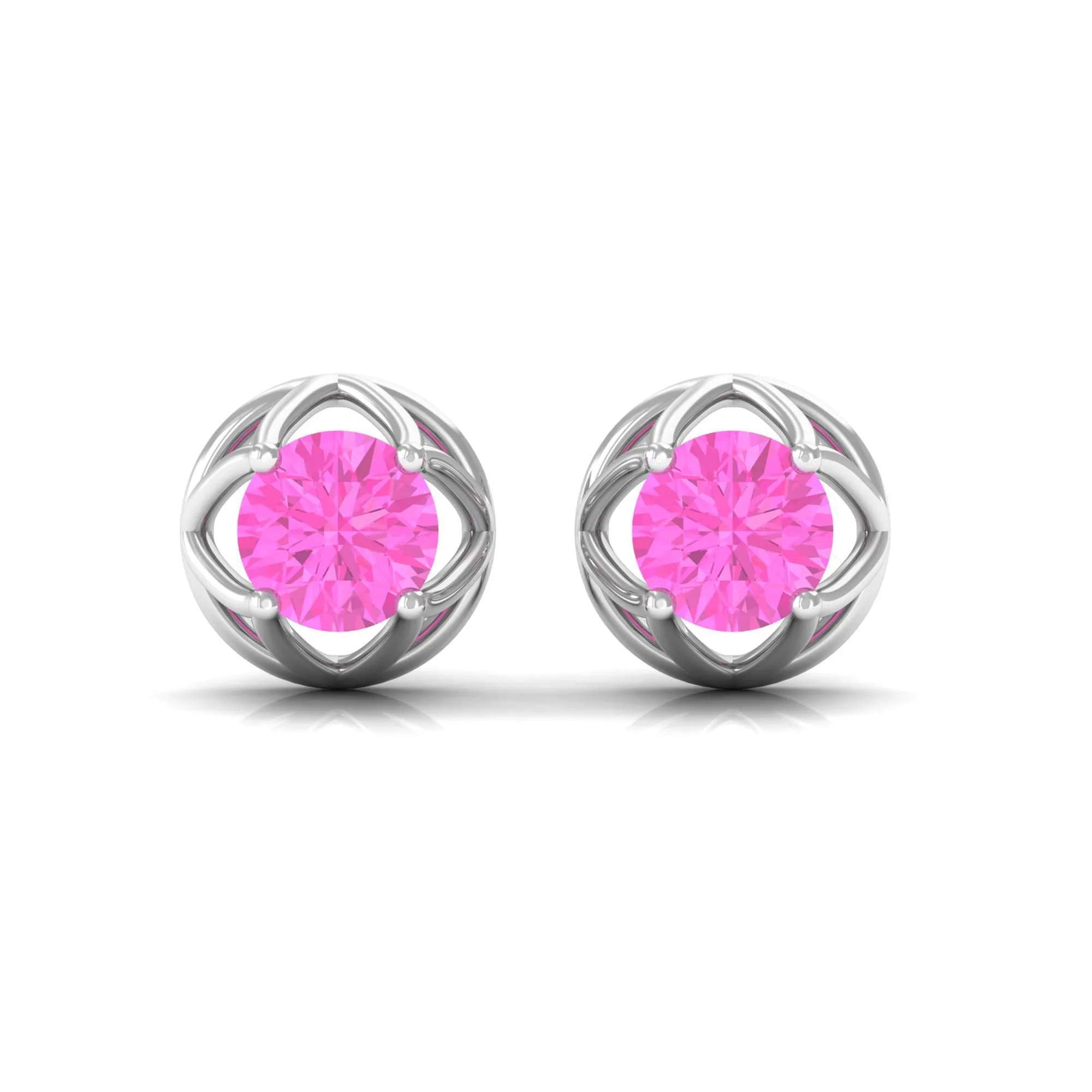 Solitaire Pink Sapphire Flower Stud Earrings