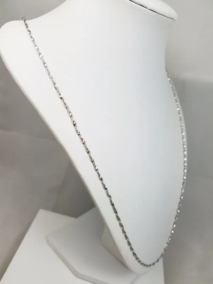 Sparkly 18k White Gold Spiral Link 26" Necklace