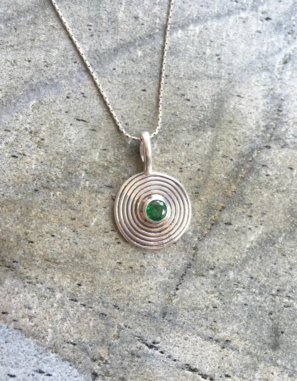 Spiral Emerald Necklace - Infinity Necklace - Round Emerald Statement Necklace