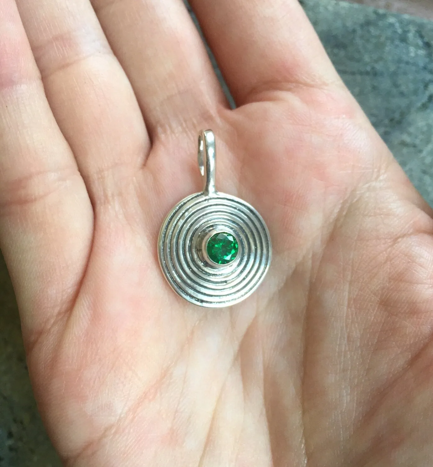 Spiral Emerald Necklace - Infinity Necklace - Round Emerald Statement Necklace