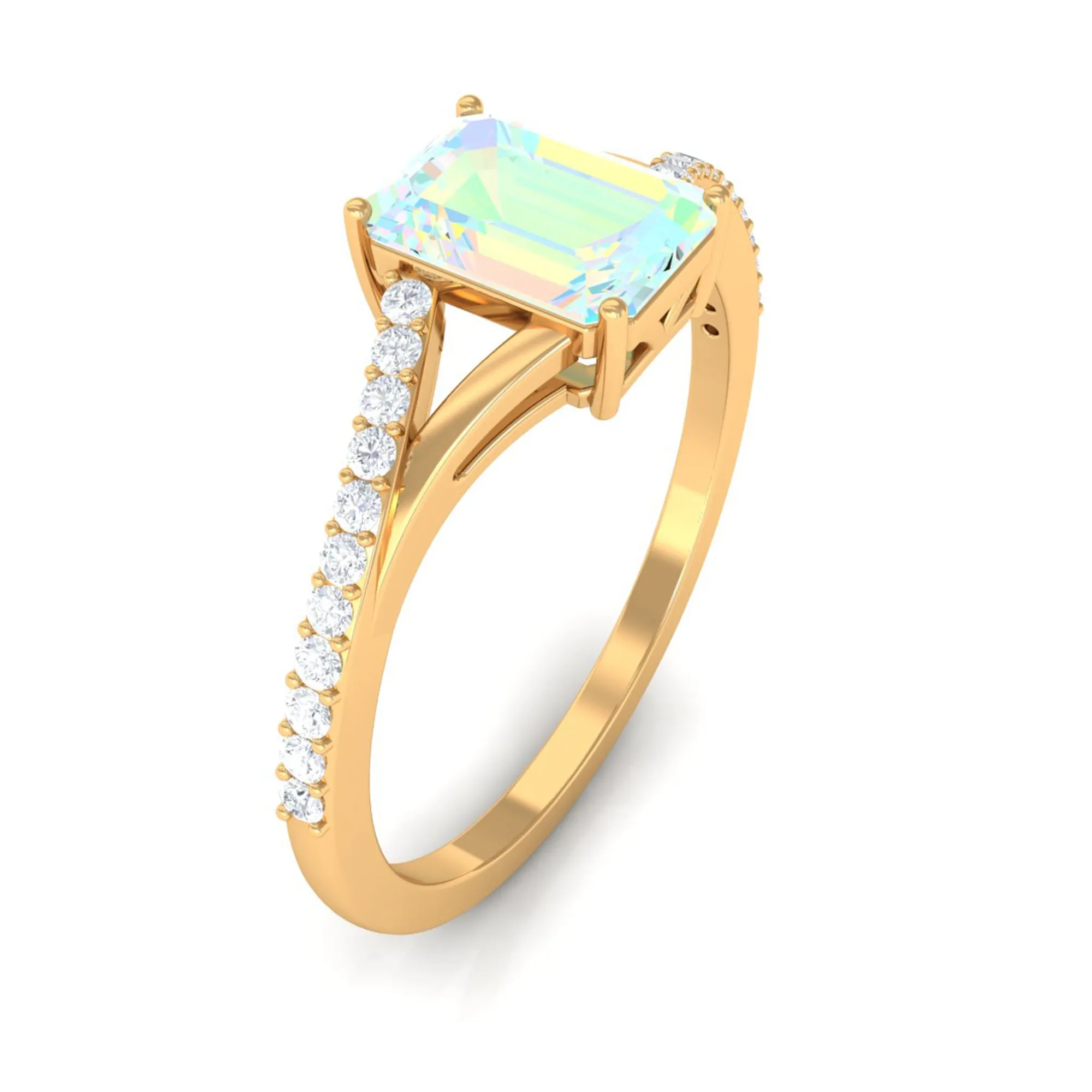 Split Shank Ethiopian Opal Solitaire Engagement Ring with Diamond