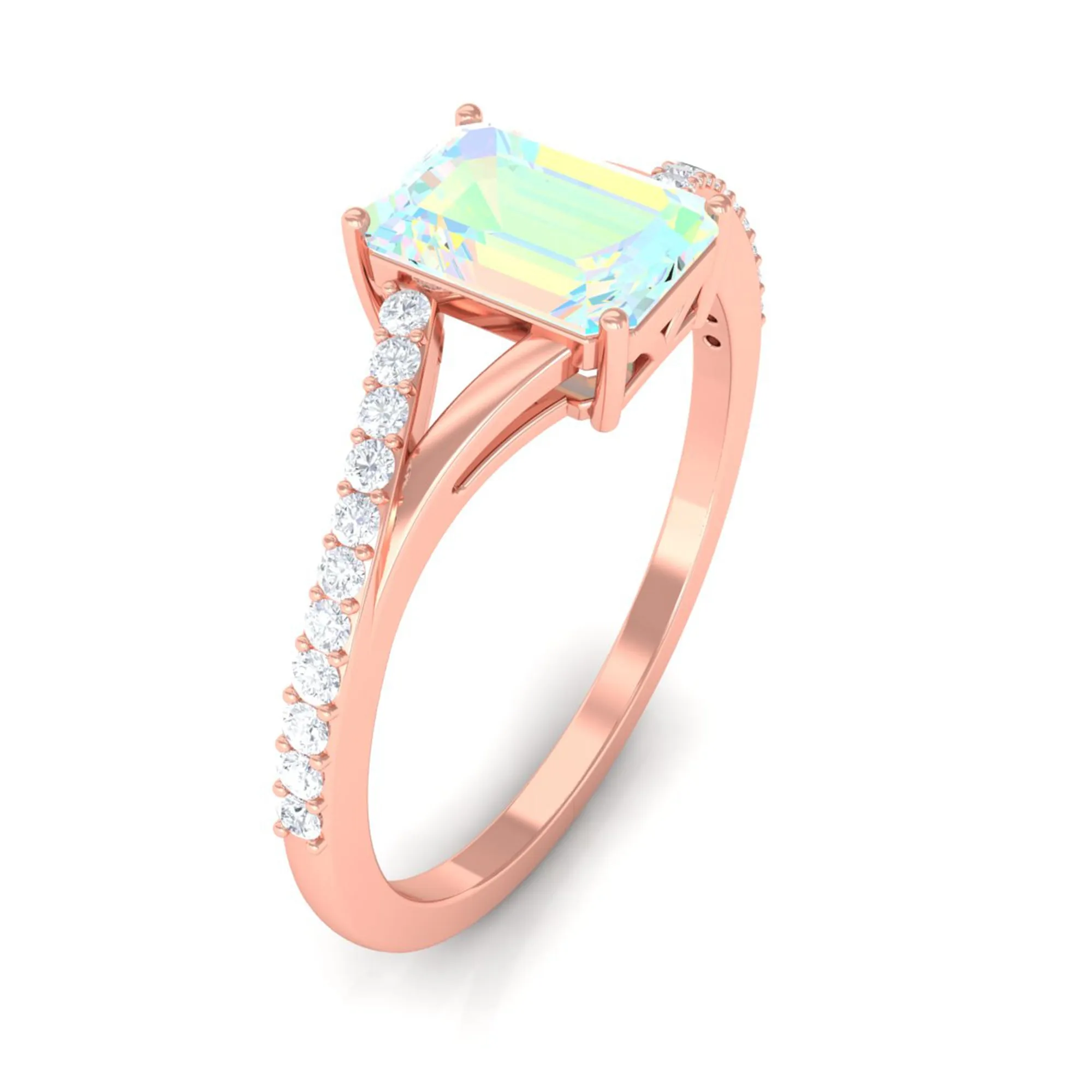 Split Shank Ethiopian Opal Solitaire Engagement Ring with Diamond