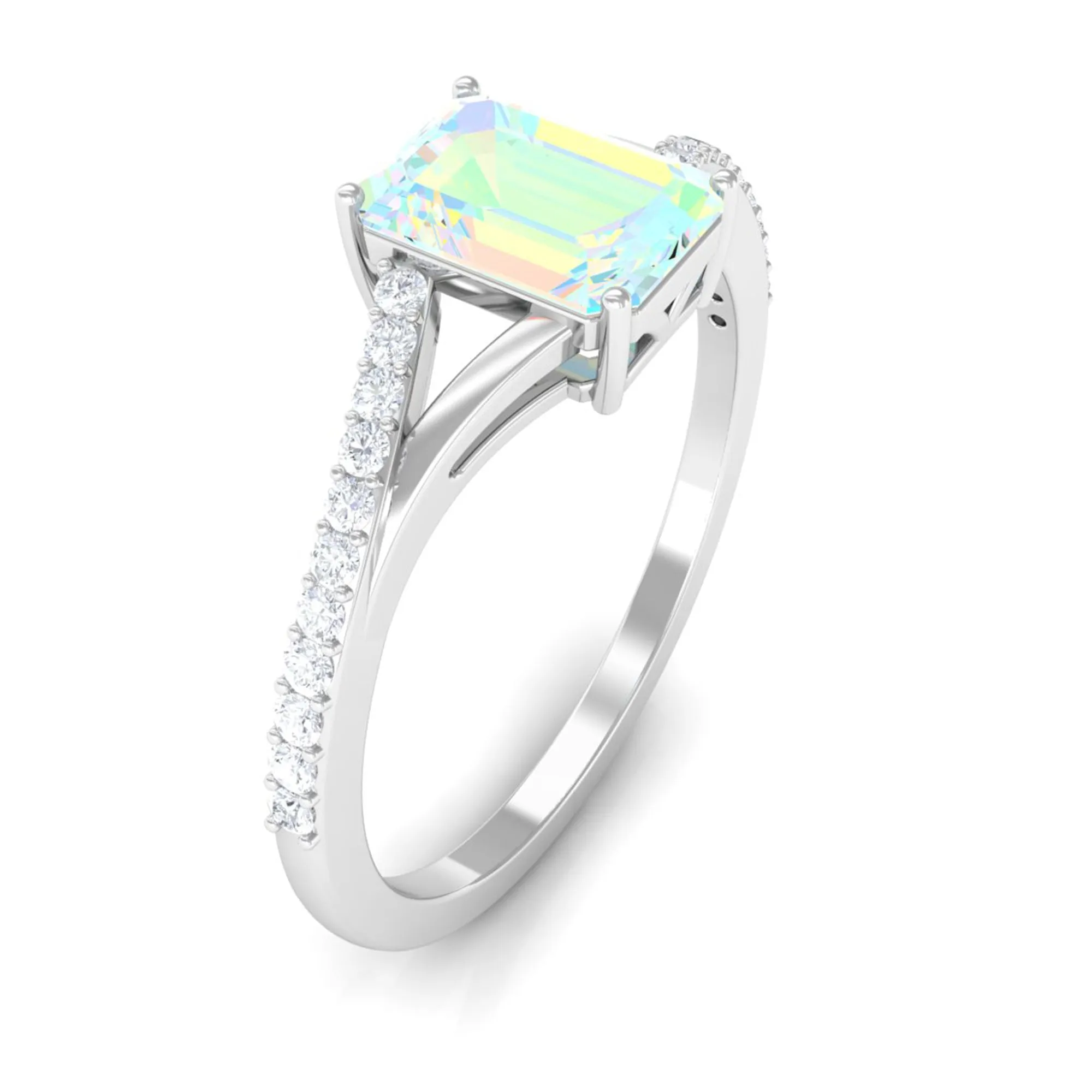 Split Shank Ethiopian Opal Solitaire Engagement Ring with Diamond