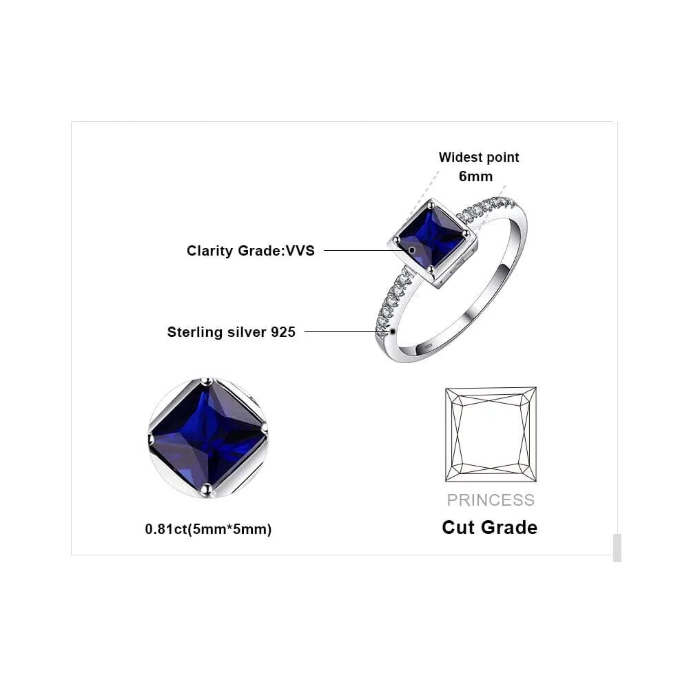 Square Created Blue Sapphire Solitaire Ring - 925 Sterling Silver