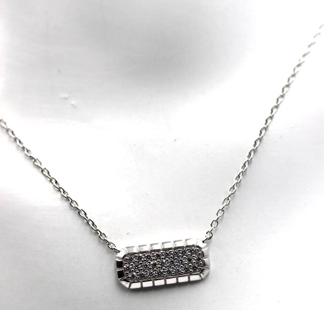 Sterling Silver 925 CZ Bar Pendant 42cm   5cm Ext. Chain / Necklace