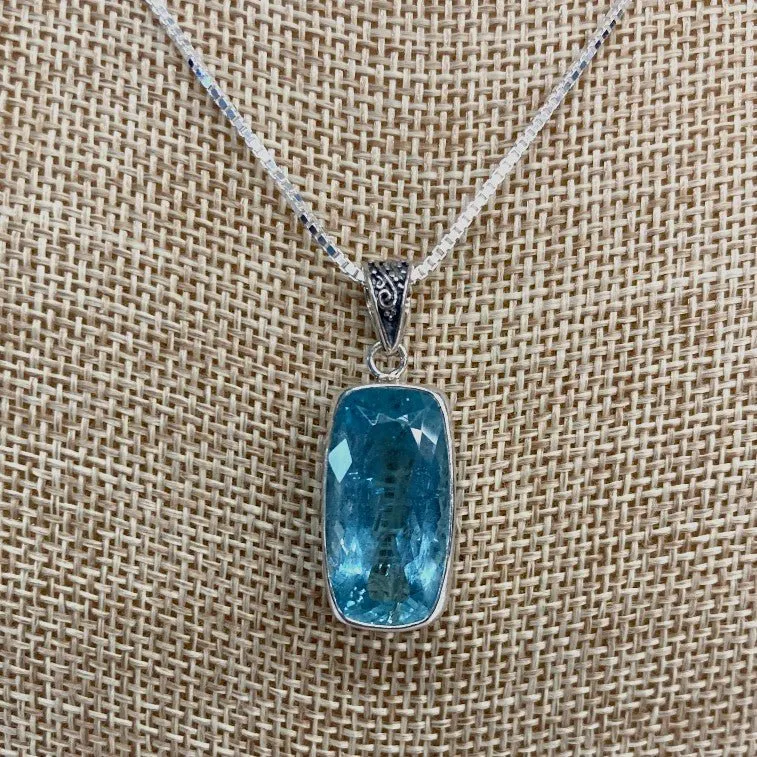 Sterling Silver And Aquamarine Pendant Necklace