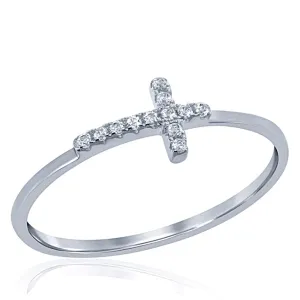 Sterling Silver and Cubic Zirconia Cross Ring, Size 8 (92458)