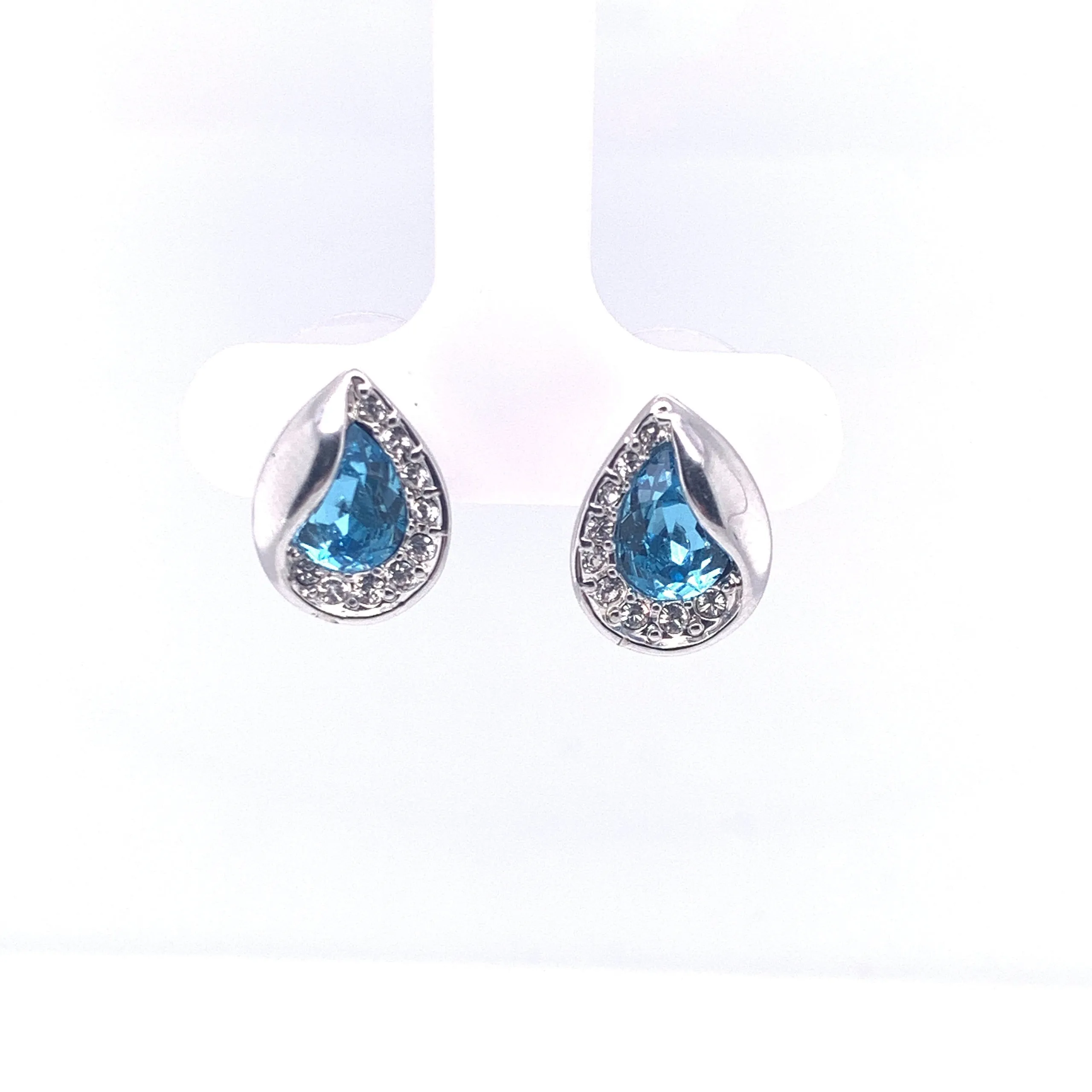 Sterling Silver Aqua Crystal Hidden Teardrop Earrings