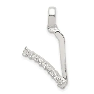 Sterling Silver CZ Initial V Charm Pendant