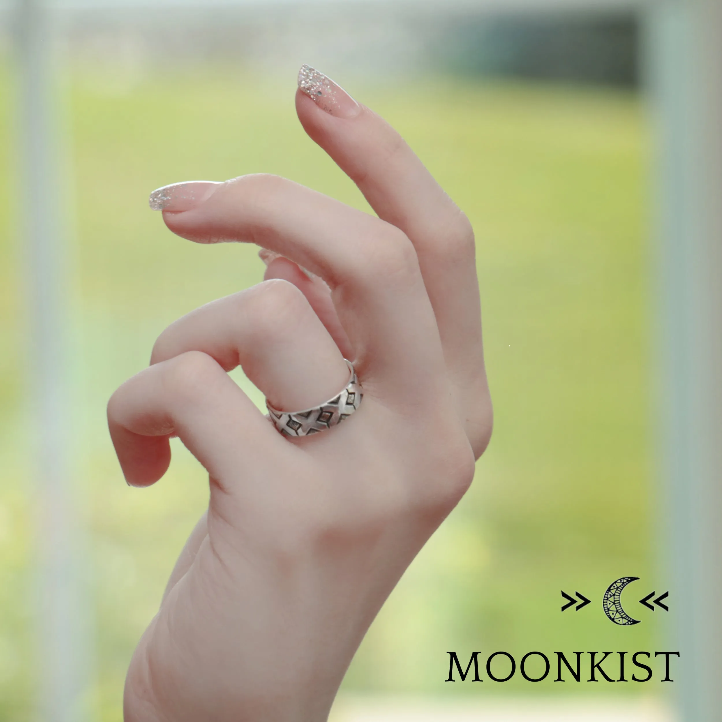 Sterling Silver Geometric Matching Wedding Ring Set | Moonkist Designs