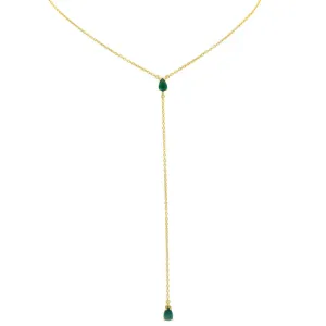 Sterling Silver Gold Plated CZ Lariat Necklace no