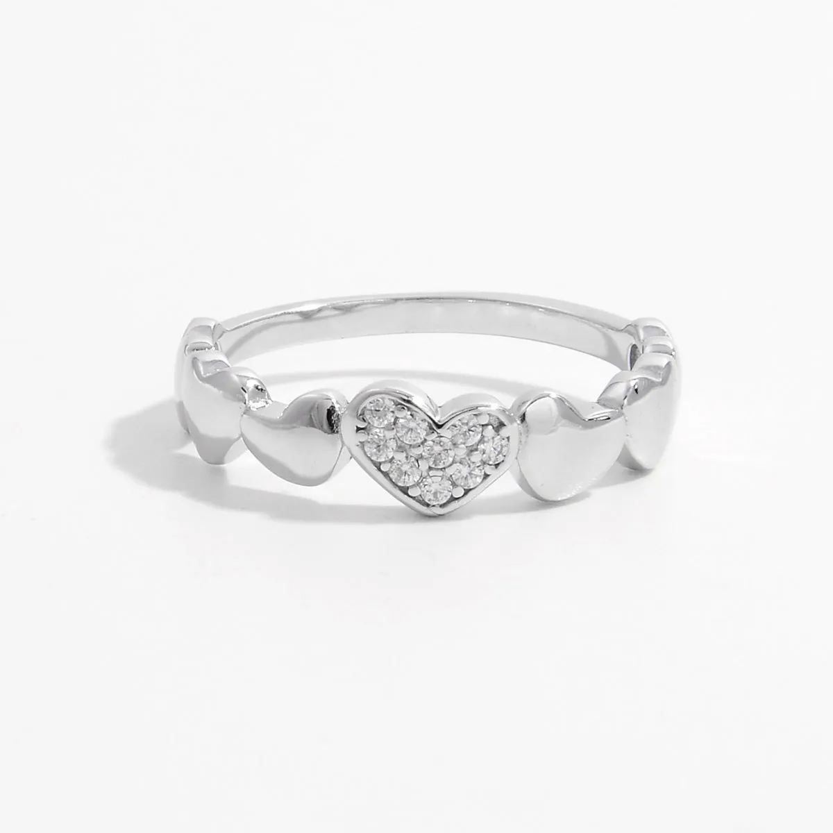 Sterling Silver Inlaid Zircon Heart Ring