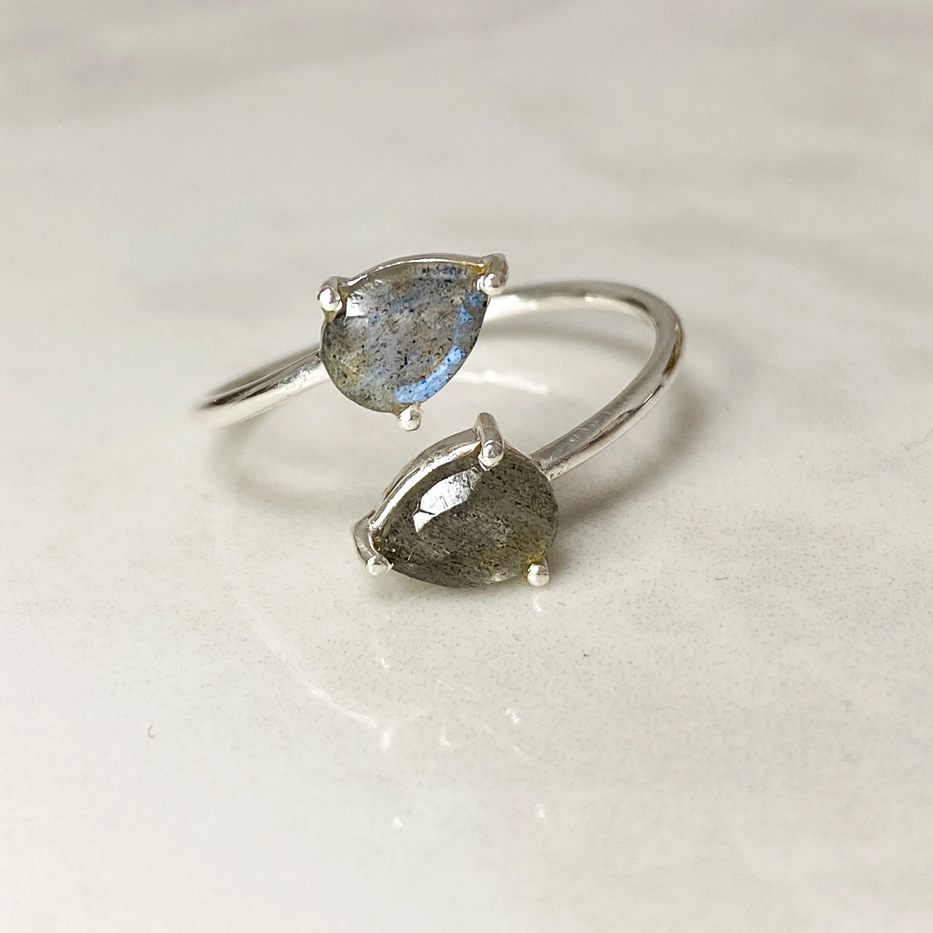 Sterling Silver Labradorite Crystal Teardrop Ring