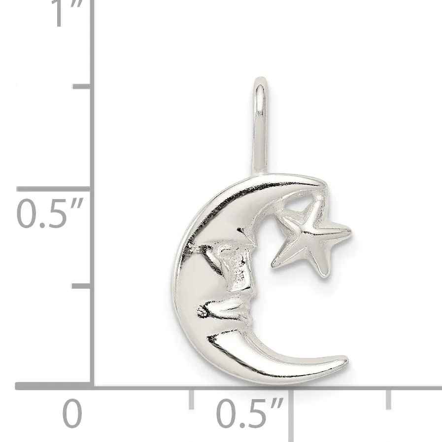 Sterling Silver Moon with Star Charm Pendant