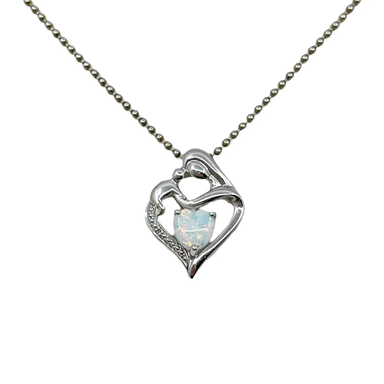 Sterling silver opal Mother & child heart pendant GM117