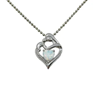 Sterling silver opal Mother & child heart pendant GM117