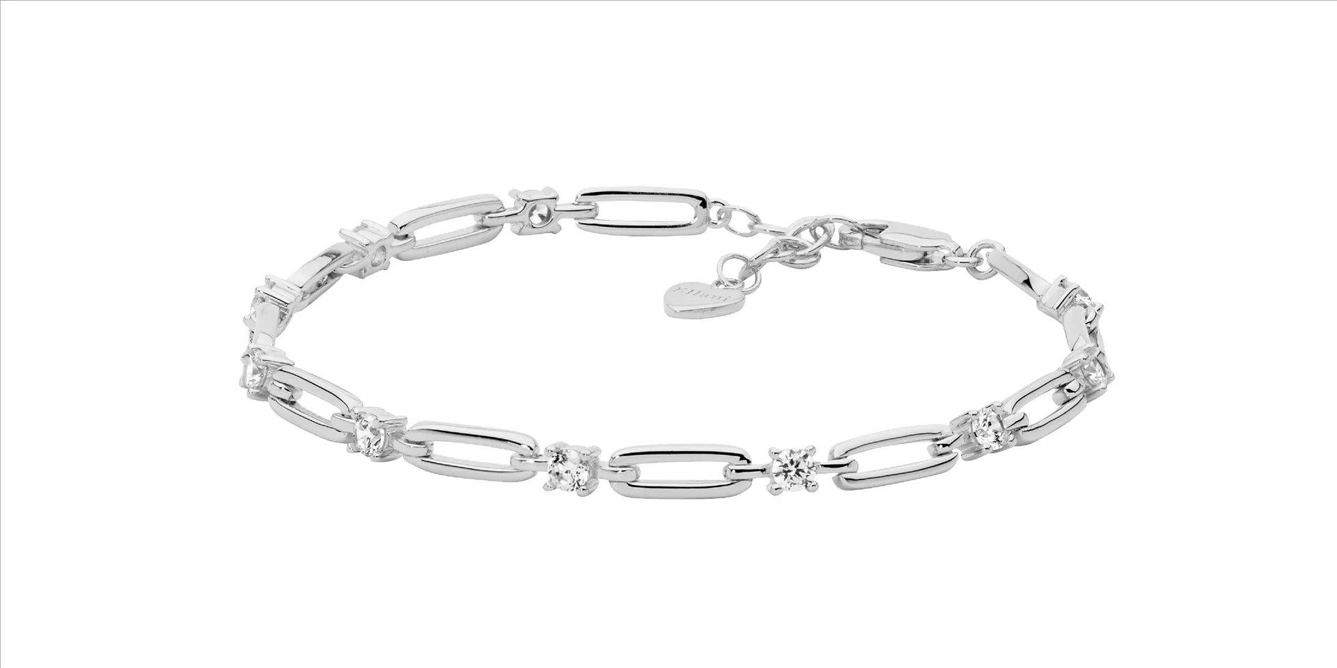 Sterling Silver Open Oval Link, Cz 17Cm Bracelet W/Ext Chain