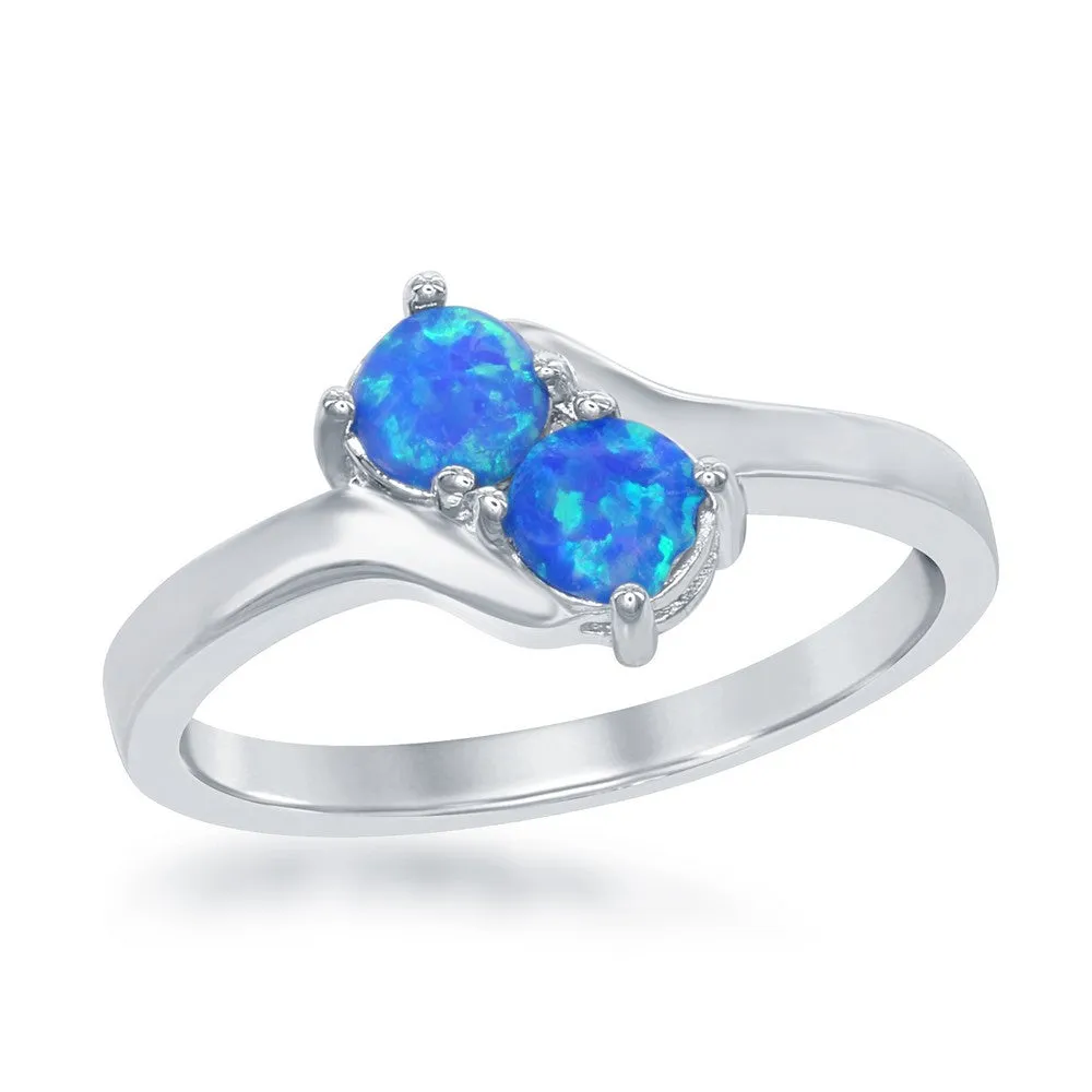 Sterling Silver "Us2gether" Two-Stone Round Created Blue Opal Ring, Size 7 (96647)