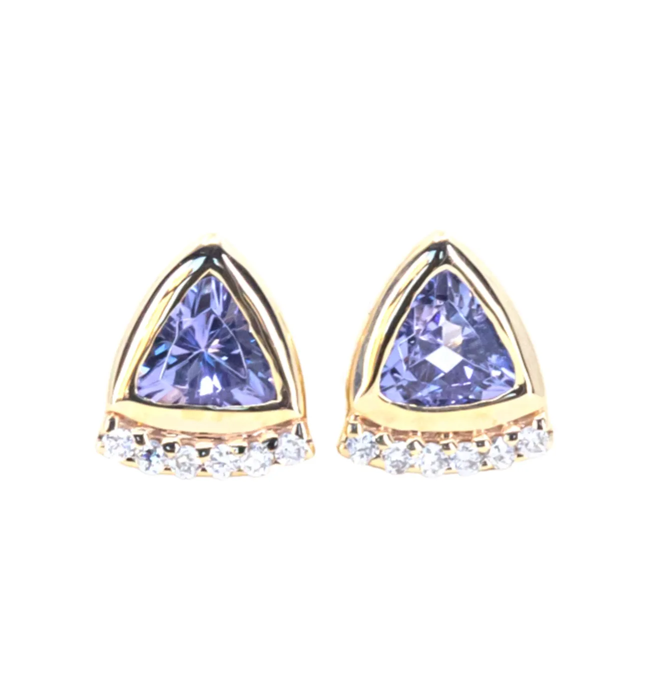 Tanzanite and Diamond Fan stud earrings in 14k Yellow and White Gold