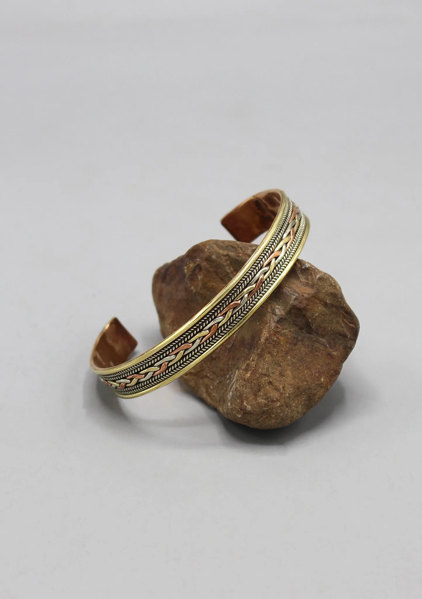 Three Metal Open Cuff Meditation Bracelet