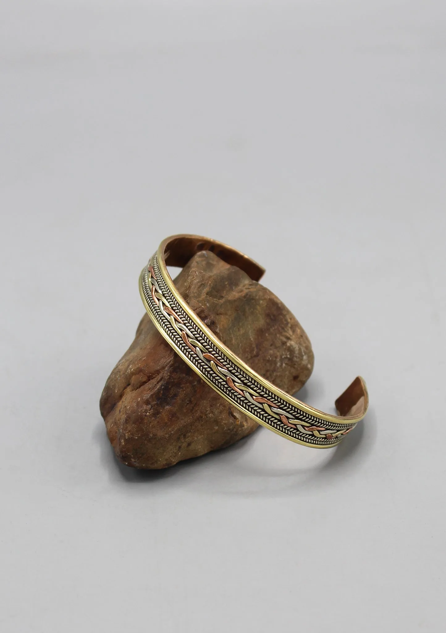 Three Metal Open Cuff Meditation Bracelet