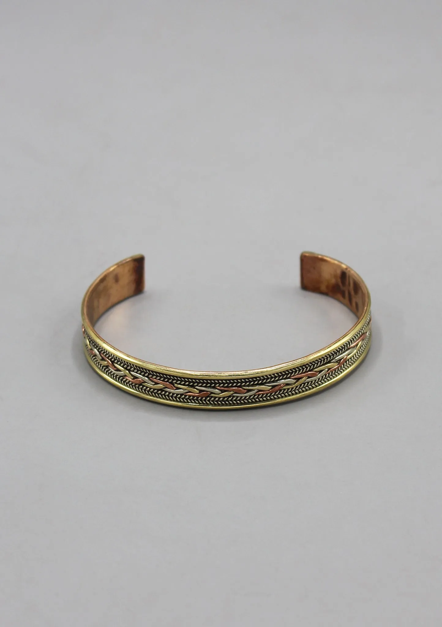 Three Metal Open Cuff Meditation Bracelet